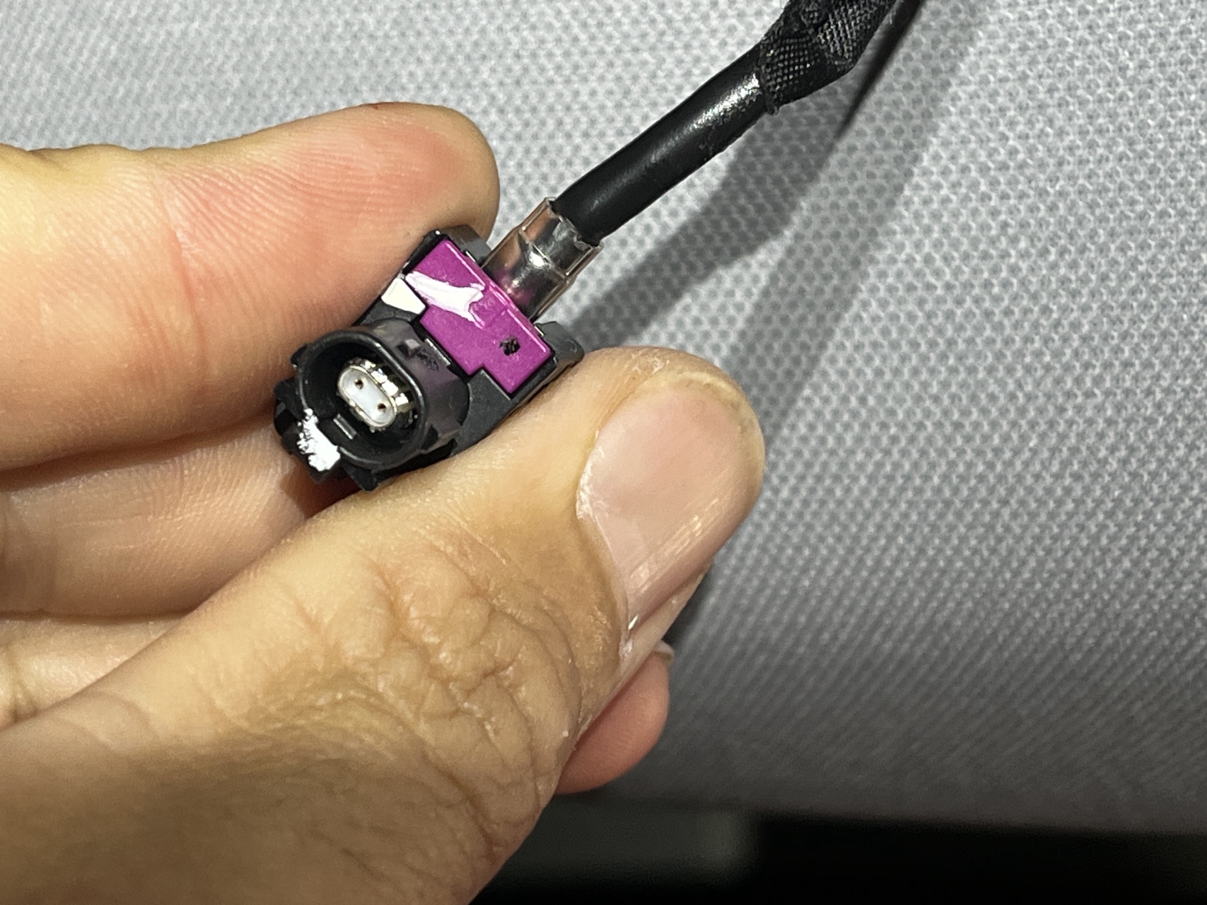 Close-up of FAKRA automotive RF connector